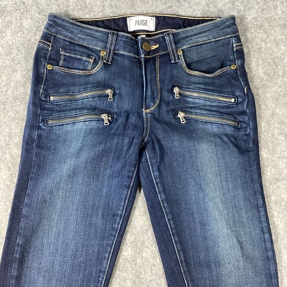 Paige Womens Blue Denim Edgemont Skinny Jeans Moto Zip Dark Wash Sexy Soft Sz 27 - Picture 6 of 16